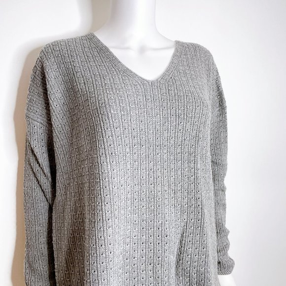 NWT Ryllace Wool Blend V Neck Boyfriend Knit Pullover Sweater Gray 1X - Picture 2 of 6